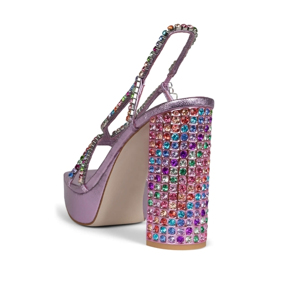 Jeffrey Campbell Size 8 Unite Pink Metallic Bright Multicolored Rhinestones Heel - Picture 3 of 10
